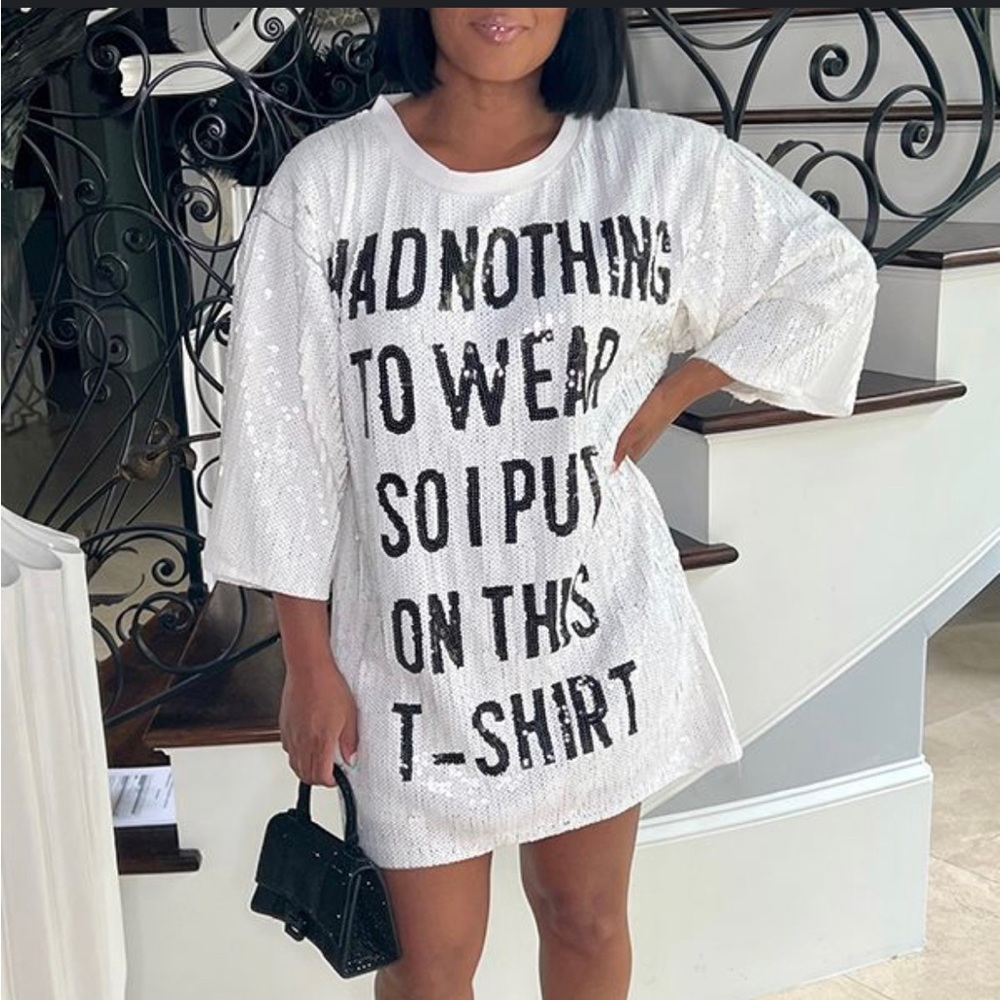 Boutique Women's I Had Nothing to Wear Sequin T Shirt Mini Dress